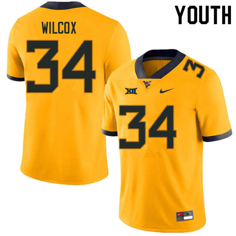 Youth #34 Avery Wilcox West Virginia Mountaineers College Football Jerseys Sale-Gold - Click Image to Close